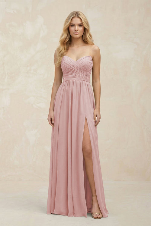 A - Line Sweetheart Pleated Chiffon Bridesmaid Dress in Dusty Rose - SHE IS ME Bridesmaid Dresses