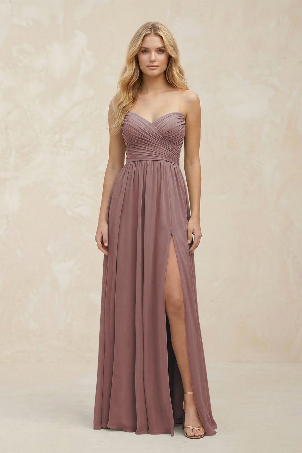 A-Line Sweetheart Pleated Chiffon Bridesmaid Dress in Dusty Rose