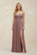 A-Line Sweetheart Pleated Chiffon Bridesmaid Dress in Dusty Rose | KISSBRIDAL
