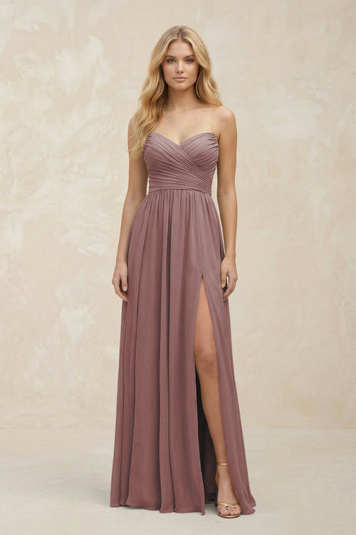 A-Line Sweetheart Pleated Chiffon Bridesmaid Dress in Dusty Rose | KISSBRIDAL