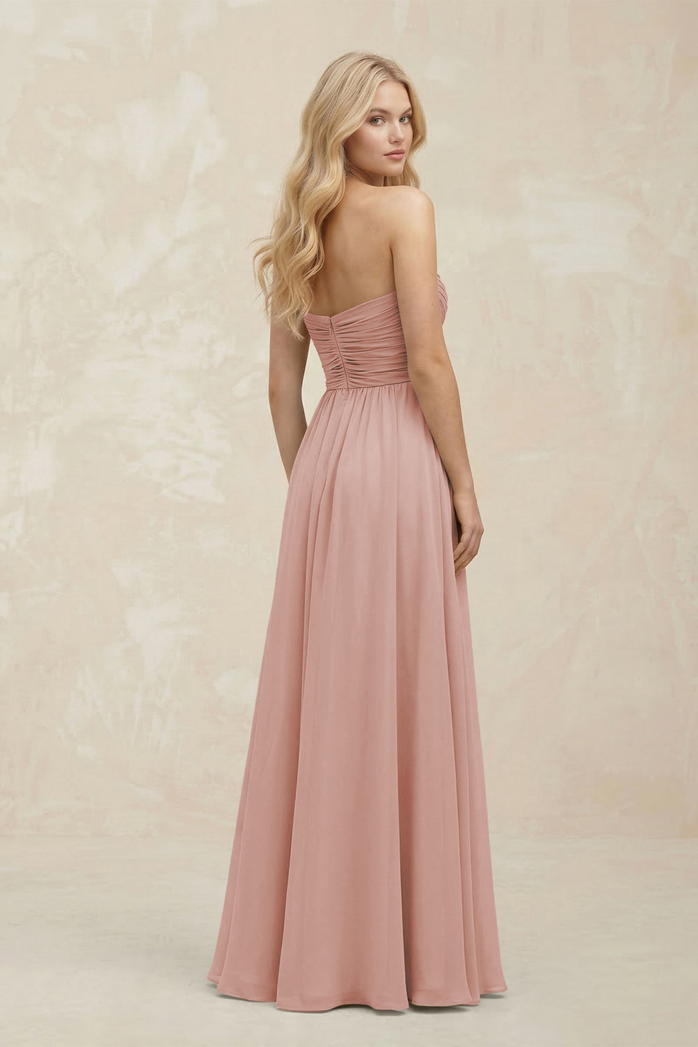 A-Line Sweetheart Pleated Chiffon Bridesmaid Dress in English Rose