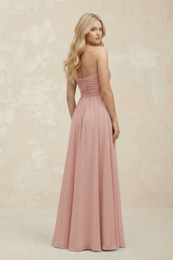 A-Line Sweetheart Pleated Chiffon Bridesmaid Dress in English Rose (2) | KISSBRIDAL