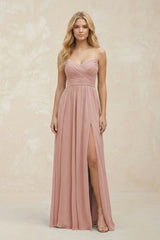 A-Line Sweetheart Pleated Chiffon Bridesmaid Dress in English Rose | KISSBRIDAL
