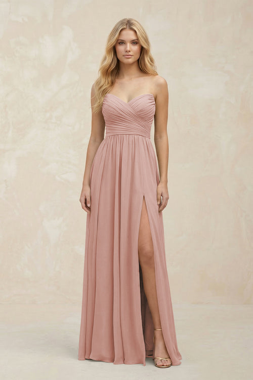 A-Line Sweetheart Pleated Chiffon Bridesmaid Dress in English Rose | KISSBRIDAL