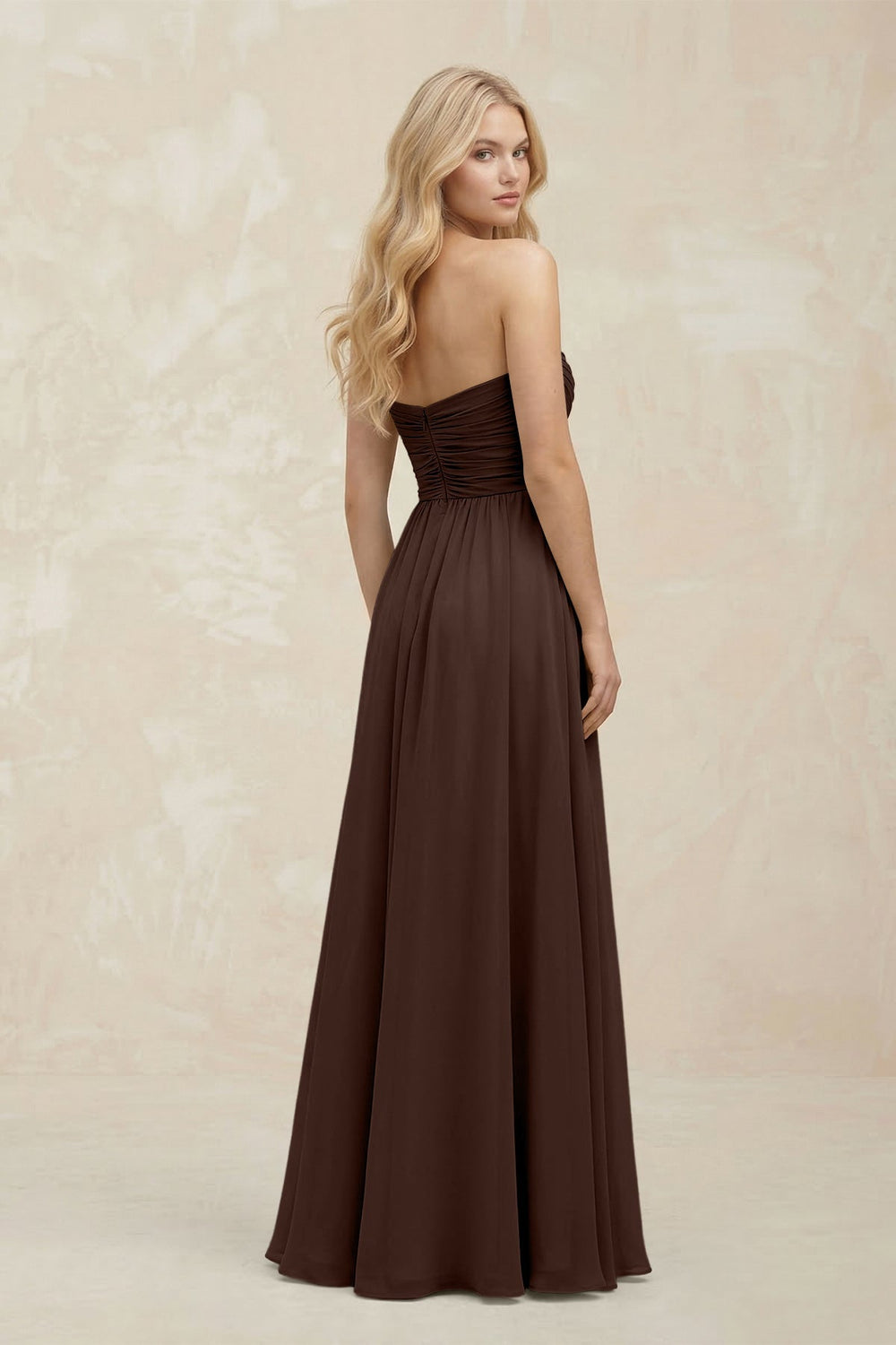 A - Line Sweetheart Pleated Chiffon Bridesmaid Dress in Espresso - KISS BRIDAL Bridesmaid Dresses