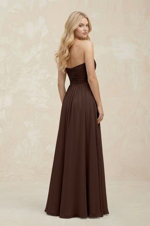 A - Line Sweetheart Pleated Chiffon Bridesmaid Dress in Espresso - SHE IS ME Bridesmaid Dresses