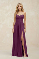 A - Line Sweetheart Pleated Chiffon Bridesmaid Dress in Fig - SHE IS ME Bridesmaid Dresses