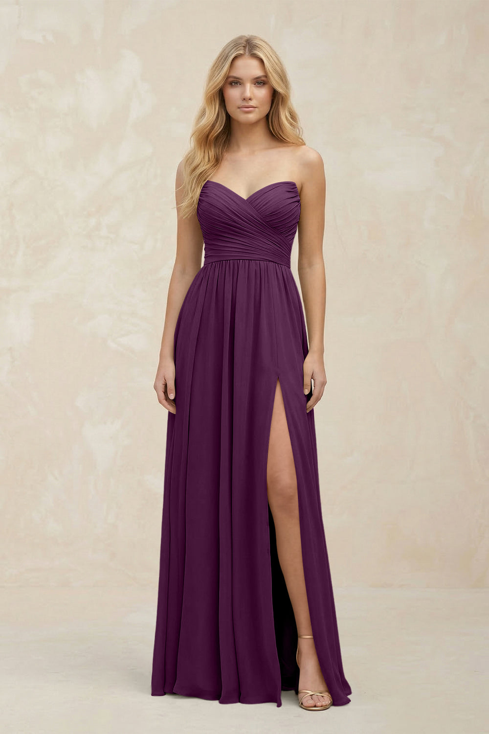 A-Line Sweetheart Pleated Chiffon Bridesmaid Dress in Fig