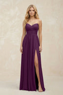 A-Line Sweetheart Pleated Chiffon Bridesmaid Dress in Fig | KISSBRIDAL