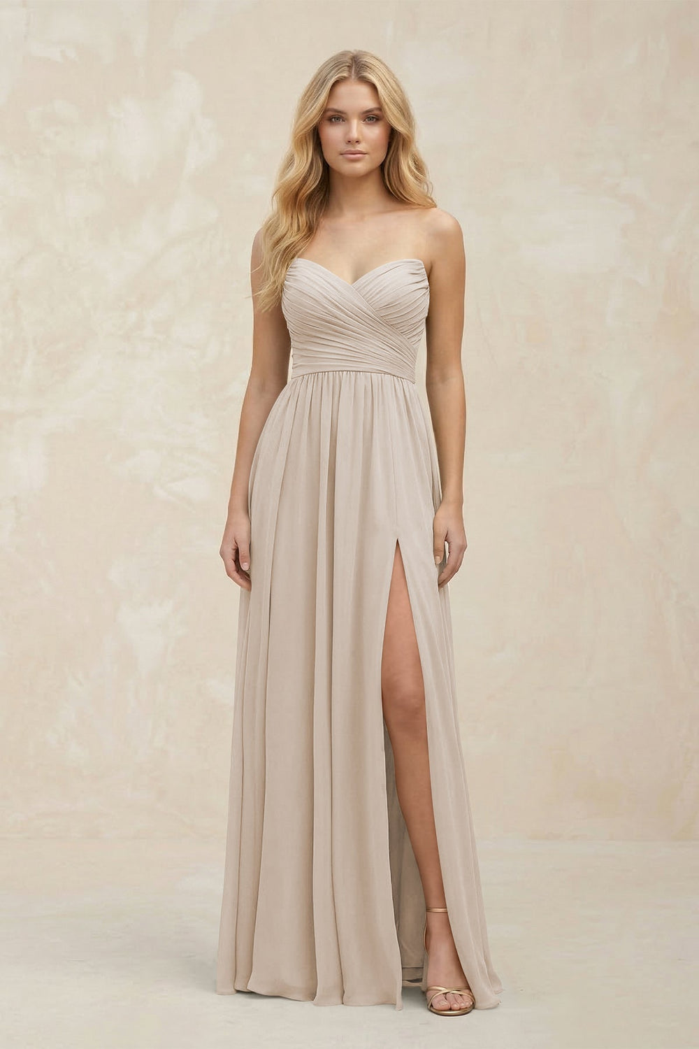 A - Line Sweetheart Pleated Chiffon Bridesmaid Dress in Frost - KISS BRIDAL Bridesmaid Dresses