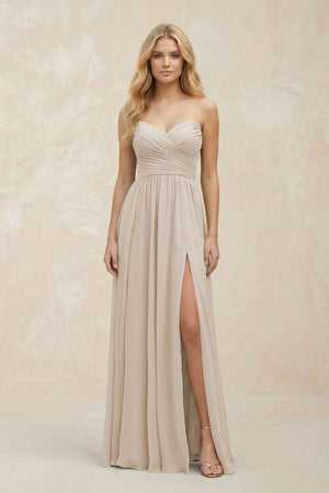 A - Line Sweetheart Pleated Chiffon Bridesmaid Dress in Frost - SHE IS ME Bridesmaid Dresses