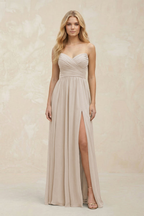 A - Line Sweetheart Pleated Chiffon Bridesmaid Dress in Frost - SHE IS ME Bridesmaid Dresses