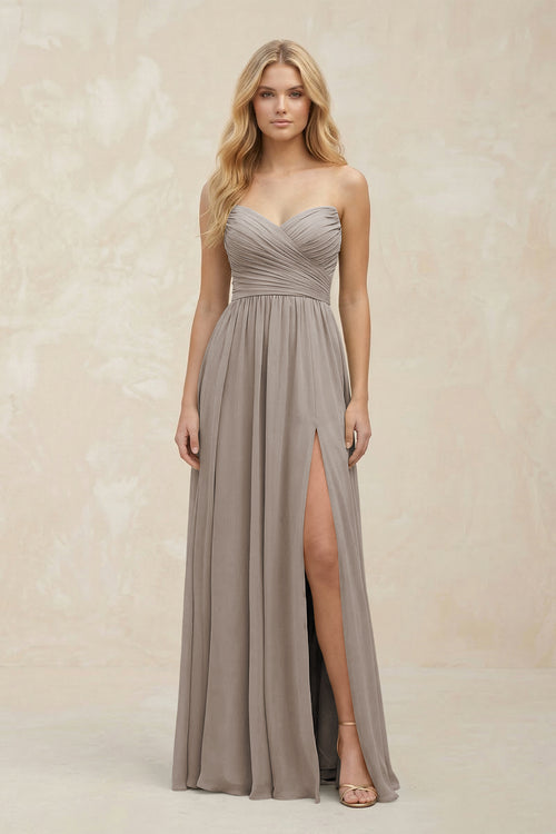 A-Line Sweetheart Pleated Chiffon Bridesmaid Dress in Frost | KISSBRIDAL