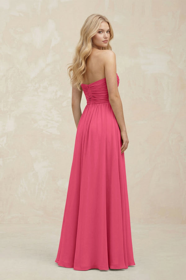 A - Line Sweetheart Pleated Chiffon Bridesmaid Dress in Fuchsia - SHE IS ME Bridesmaid Dresses