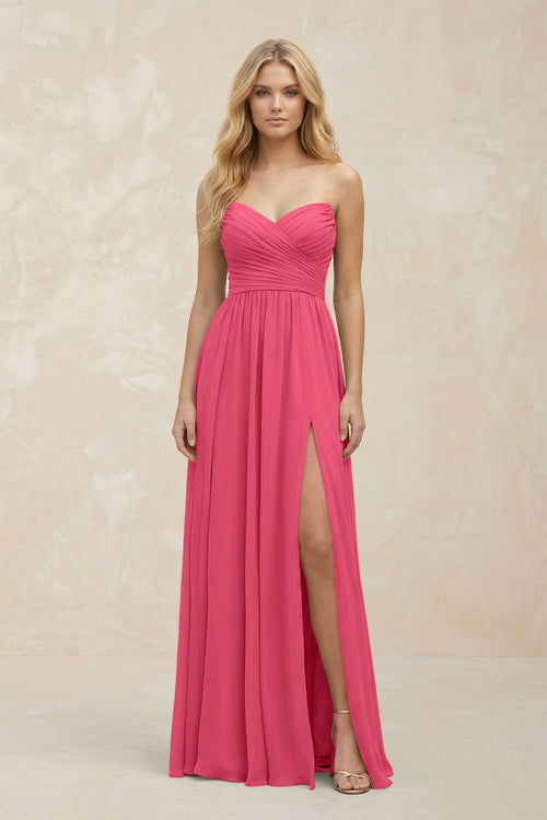A - Line Sweetheart Pleated Chiffon Bridesmaid Dress in Fuchsia - SHE IS ME Bridesmaid Dresses
