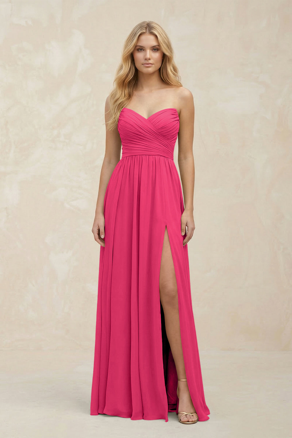 A-Line Sweetheart Pleated Chiffon Bridesmaid Dress in Fuchsia