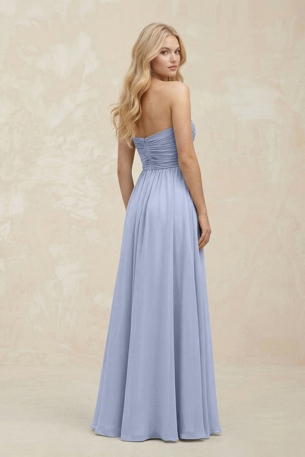 A-Line Sweetheart Pleated Chiffon Bridesmaid Dress in Ice (2) | KISSBRIDAL