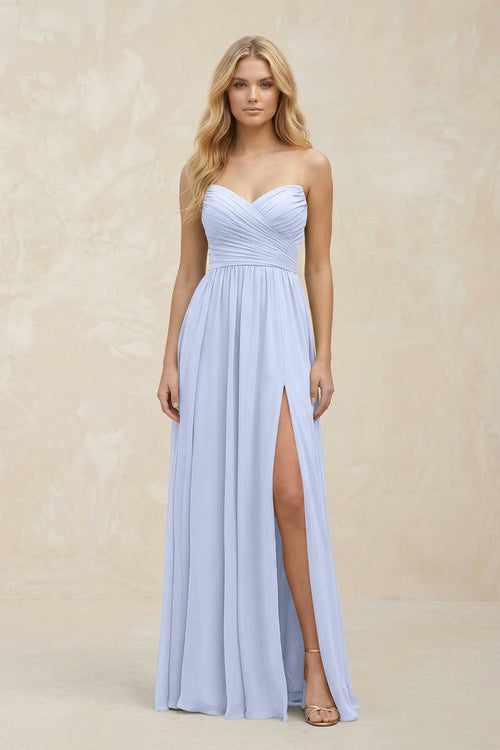 A - Line Sweetheart Pleated Chiffon Bridesmaid Dress in Ice - SHE IS ME Bridesmaid Dresses