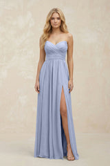 A-Line Sweetheart Pleated Chiffon Bridesmaid Dress in Ice | KISSBRIDAL