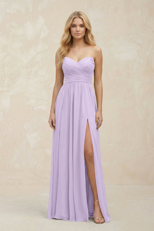 A - Line Sweetheart Pleated Chiffon Bridesmaid Dress in Lavender - SHE IS ME Bridesmaid Dresses