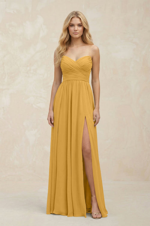A - Line Sweetheart Pleated Chiffon Bridesmaid Dress in Marigold - SHE IS ME Bridesmaid Dresses