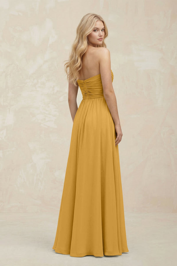 A - Line Sweetheart Pleated Chiffon Bridesmaid Dress in Marigold - SHE IS ME Bridesmaid Dresses