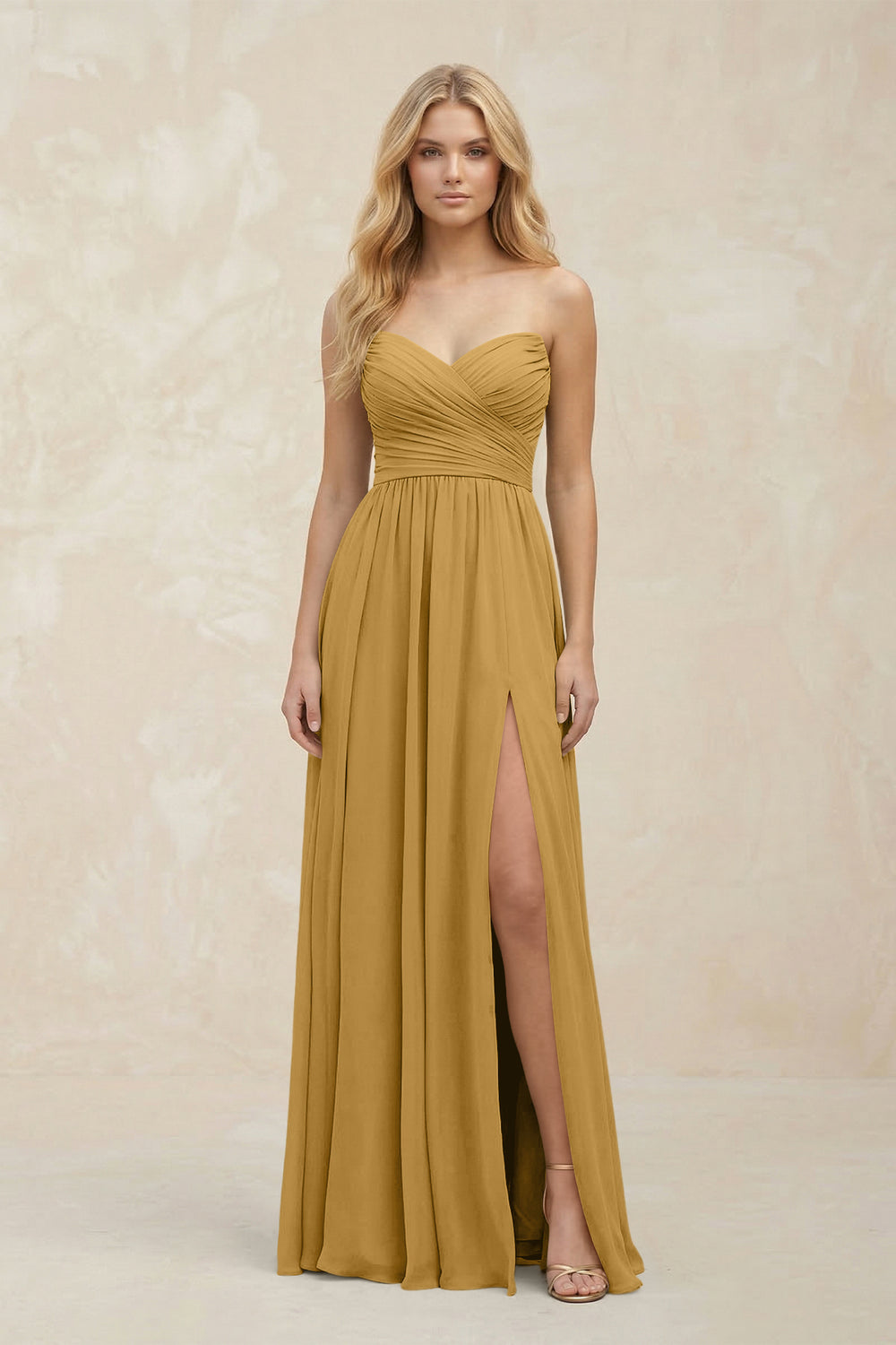 A-Line Sweetheart Pleated Chiffon Bridesmaid Dress in Marigold