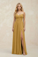 A-Line Sweetheart Pleated Chiffon Bridesmaid Dress in Marigold | KISSBRIDAL