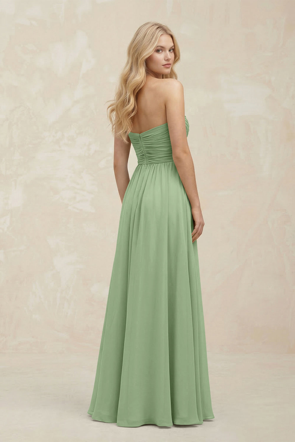 A-Line Sweetheart Pleated Chiffon Bridesmaid Dress in Matcha