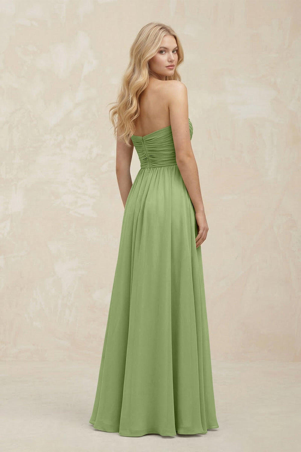 A - Line Sweetheart Pleated Chiffon Bridesmaid Dress in Matcha - KISS BRIDAL Bridesmaid Dresses