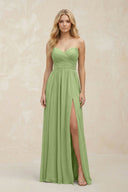 A - Line Sweetheart Pleated Chiffon Bridesmaid Dress in Matcha - SHE IS ME Bridesmaid Dresses