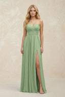 A-Line Sweetheart Pleated Chiffon Bridesmaid Dress in Matcha | KISSBRIDAL