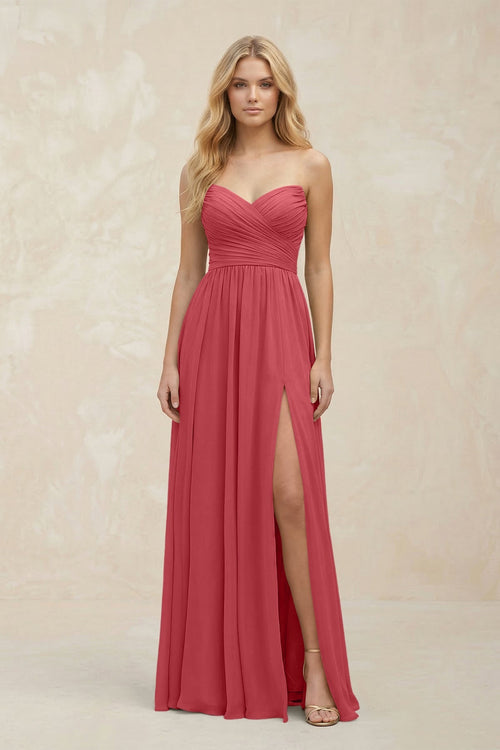 A - Line Sweetheart Pleated Chiffon Bridesmaid Dress in Merlot - SHE IS ME Bridesmaid Dresses