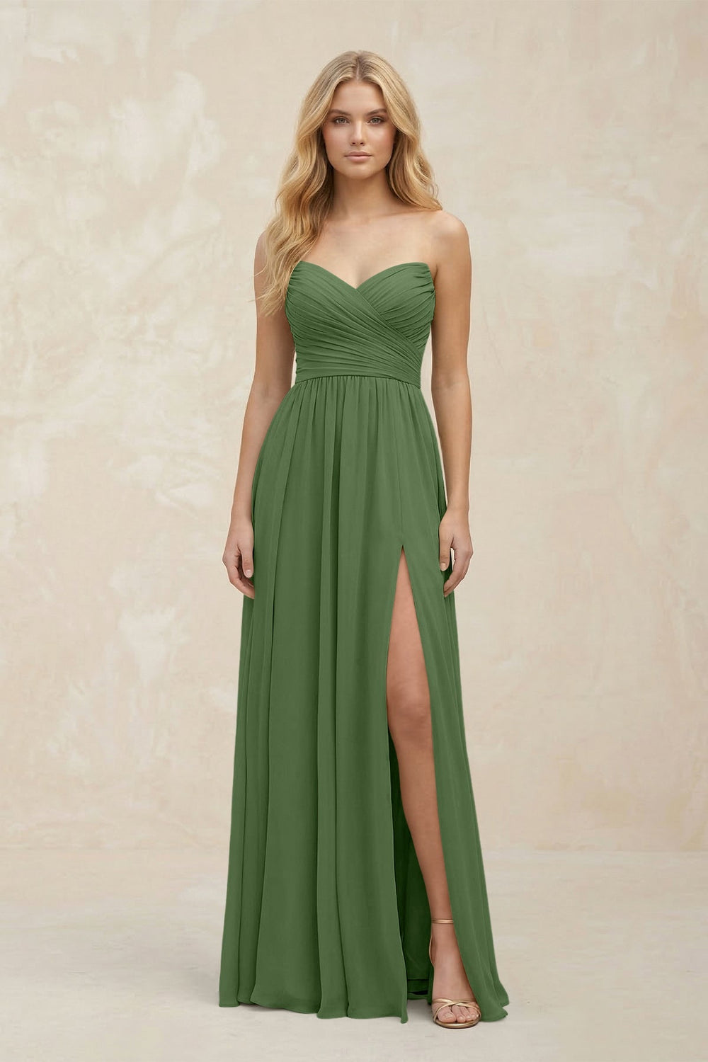 A - Line Sweetheart Pleated Chiffon Bridesmaid Dress in Moss - KISS BRIDAL Bridesmaid Dresses