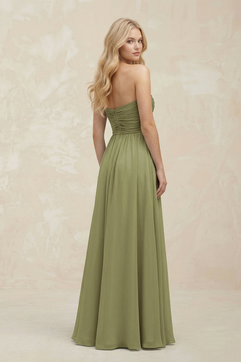 A-Line Sweetheart Pleated Chiffon Bridesmaid Dress in Moss Green
