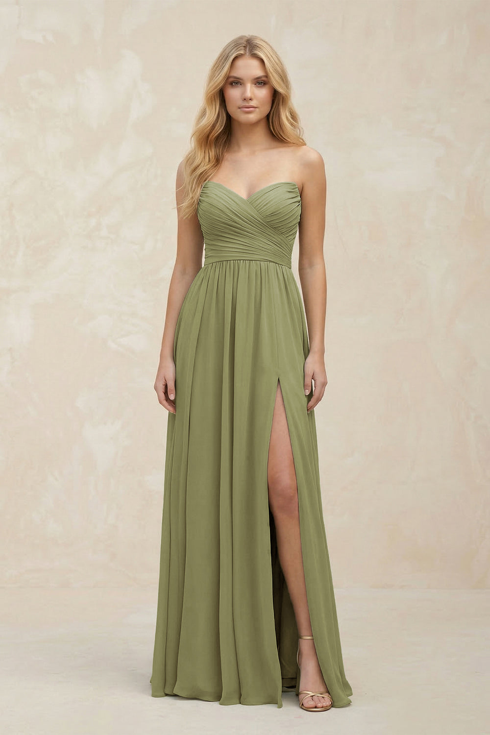 A-Line Sweetheart Pleated Chiffon Bridesmaid Dress in Moss Green