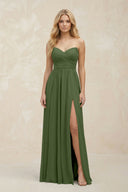A-Line Sweetheart Pleated Chiffon Bridesmaid Dress in Moss | KISSBRIDAL