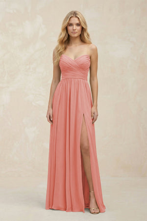 A - Line Sweetheart Pleated Chiffon Bridesmaid Dress in Mulberry - SHE IS ME Bridesmaid Dresses