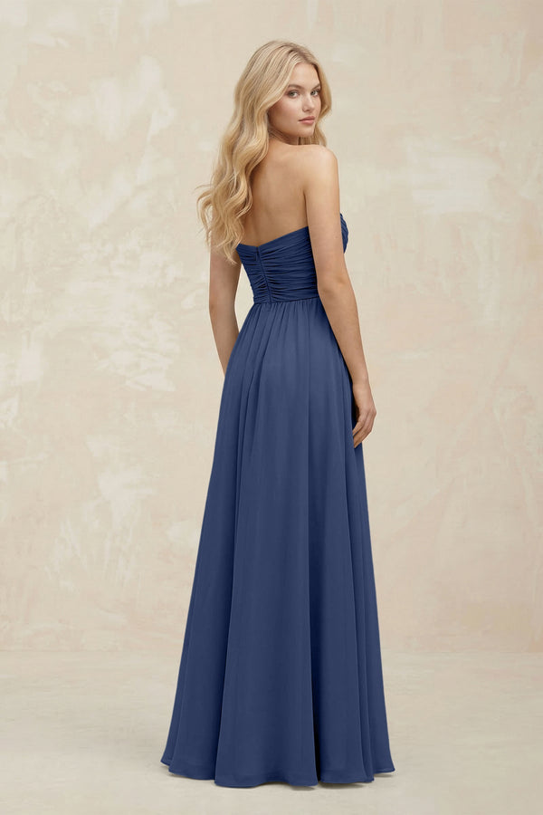 A - Line Sweetheart Pleated Chiffon Bridesmaid Dress in Navy - SHE IS ME Bridesmaid Dresses