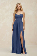 A - Line Sweetheart Pleated Chiffon Bridesmaid Dress in Navy - SHE IS ME Bridesmaid Dresses