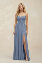 A - Line Sweetheart Pleated Chiffon Bridesmaid Dress in Neptune - KISS BRIDAL Bridesmaid Dresses