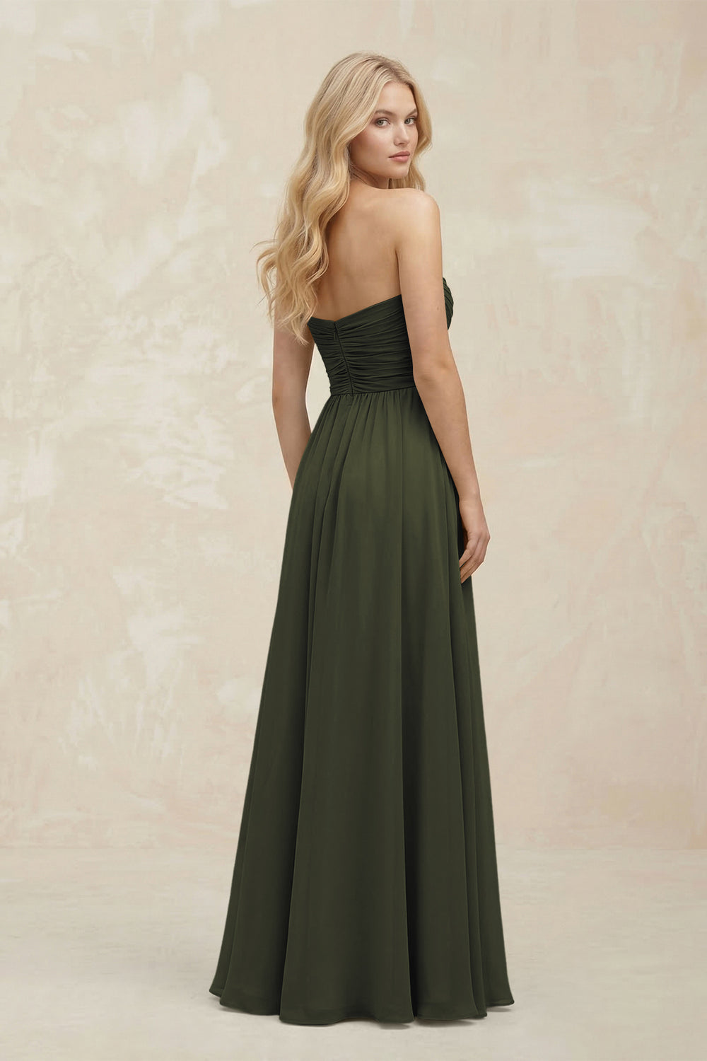 A-Line Sweetheart Pleated Chiffon Bridesmaid Dress in Olive