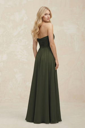 A-Line Sweetheart Pleated Chiffon Bridesmaid Dress in Olive (2) | KISSBRIDAL