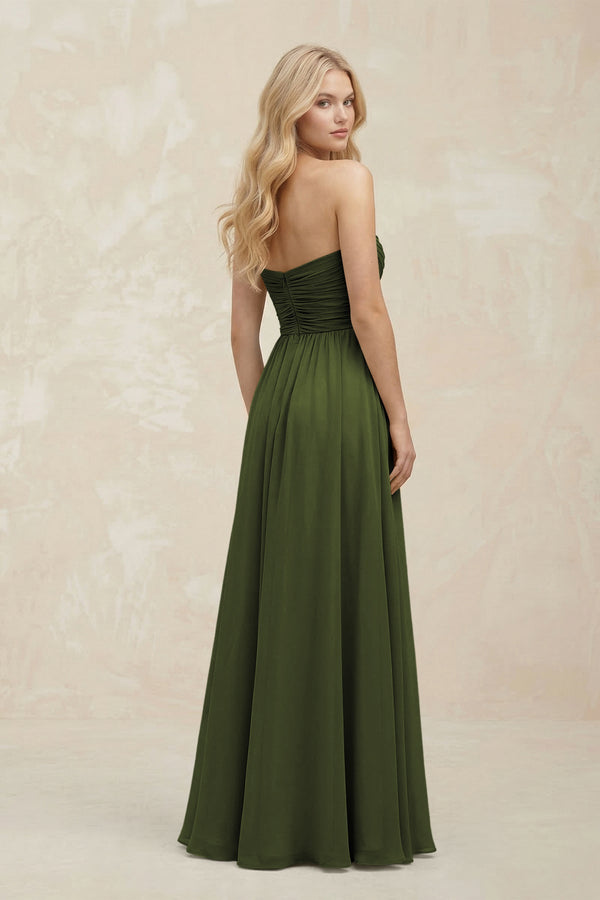 A - Line Sweetheart Pleated Chiffon Bridesmaid Dress in Olive - SHE IS ME Bridesmaid Dresses