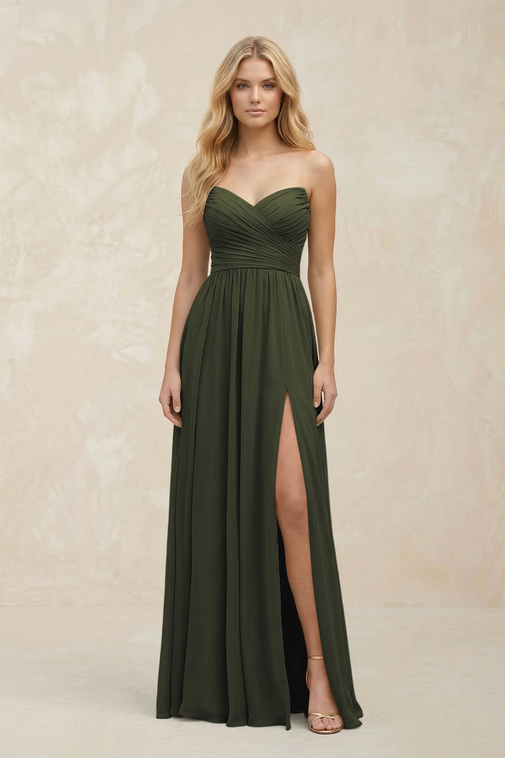 A-Line Sweetheart Pleated Chiffon Bridesmaid Dress in Olive