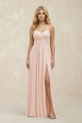A - Line Sweetheart Pleated Chiffon Bridesmaid Dress in Pale Blush - KISS BRIDAL Bridesmaid Dresses