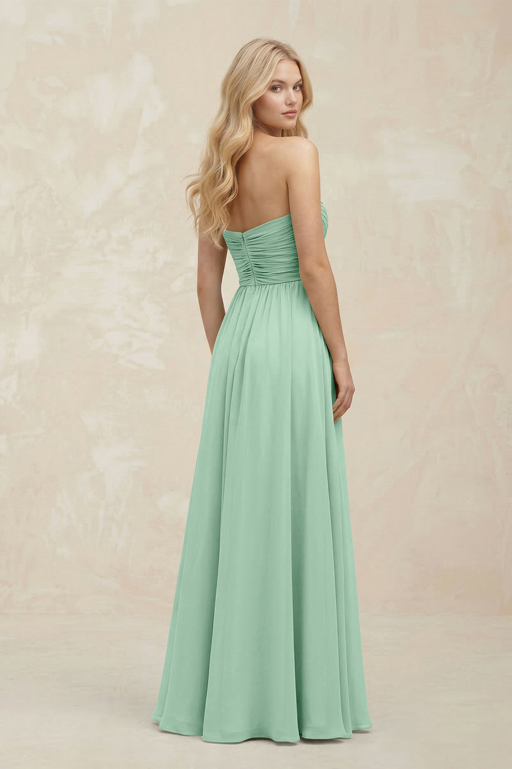 A-Line Sweetheart Pleated Chiffon Bridesmaid Dress in Pale Pistachio