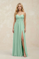A-Line Sweetheart Pleated Chiffon Bridesmaid Dress in Pale Pistachio | KISSBRIDAL