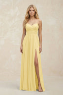 A - Line Sweetheart Pleated Chiffon Bridesmaid Dress in Pastel Yellow - SHE IS ME Bridesmaid Dresses