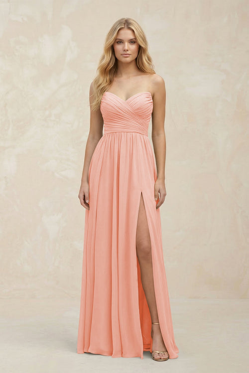 A - Line Sweetheart Pleated Chiffon Bridesmaid Dress in Rose Petal - SHE IS ME Bridesmaid Dresses
